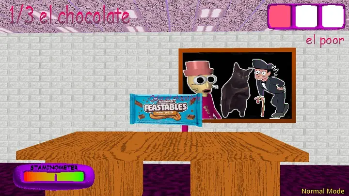 Game scene showing 1 of 13 chocolates and an item display in the HUD