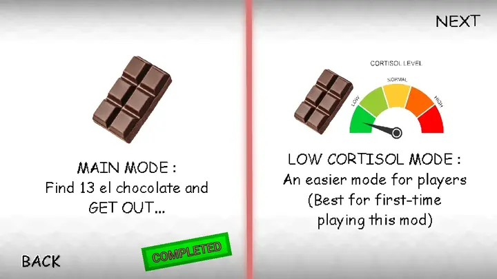 Mode selection showing Main Mode and Low Cortisol Mode descriptions