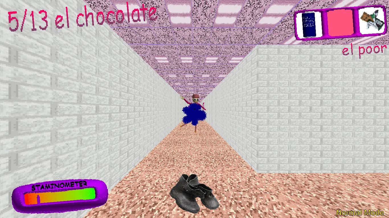 Hallway screenshot with purple lockers and 5 of 13 chocolates collected